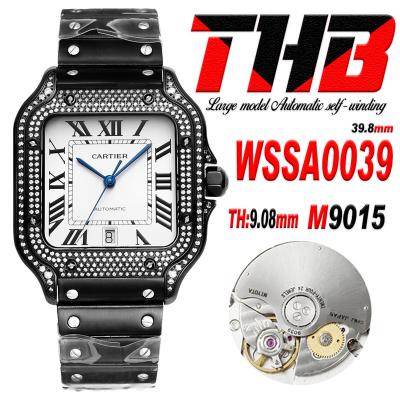 Santos WSSA0039 Large Model 39.8 M9015 Auto Mens Watch THBF Diamond Bezel DLC White Dial SmartLink SS Bracelet