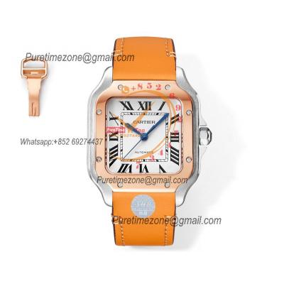 Santos W2SA0016 Medium Model 35.1mm M9015 Automatic Womens Watch Best Edition THBF RG White Dial Leather Ladies