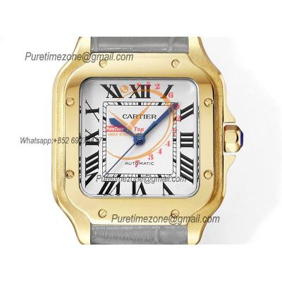 Santos WGSA0010 Medium Model 35.1mm M9015 Automatic Womens Watch Best Edition THBF YG White Dial Leather Ladies