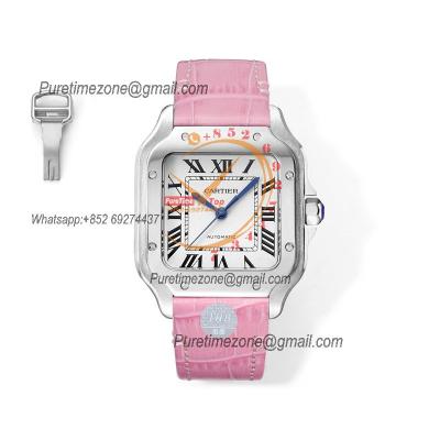 Santos WSSA0029 Medium Model 35.1mm M9015 Automatic Womens Watch Best Edition THBF White Dial Leather Ladies