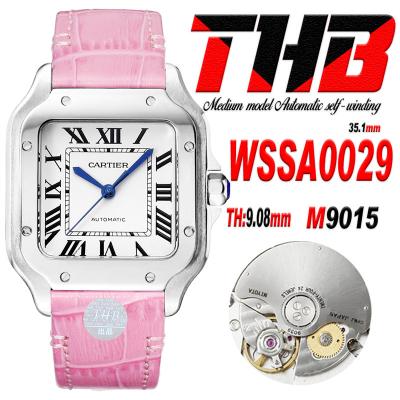 Santos WSSA0029 Medium Model 35.1mm M9015 Automatic Womens Watch Best Edition THBF White Dial Leather Ladies