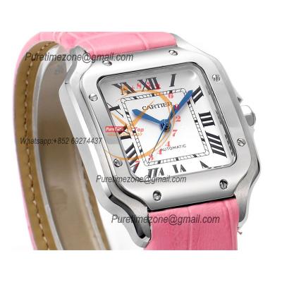 Santos WSSA0029 Medium Model 35.1mm M9015 Automatic Womens Watch Best Edition THBF White Dial Leather Ladies