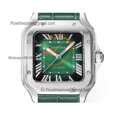 Santos WSSA0061 Medium Model 35.1mm M9015 Automatic Womens Watch Best Edition THBF Green Dial Leather Ladies