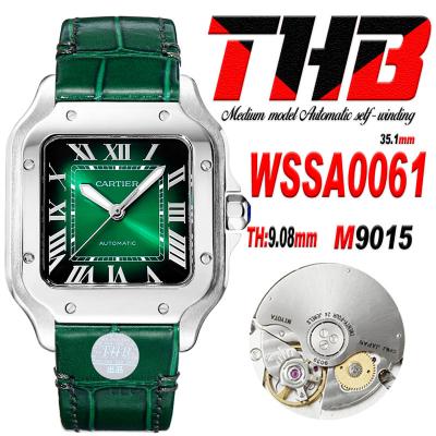 Santos WSSA0061 Medium Model 35.1mm M9015 Automatic Womens Watch Best Edition THBF Green Dial Leather Ladies