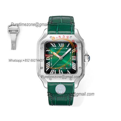 Santos WSSA0061 Medium Model 35.1mm M9015 Automatic Womens Watch Best Edition THBF Green Dial Leather Ladies