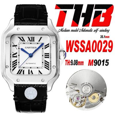 Santos WSSA0029 Medium Model 35.1mm M9015 Automatic Womens Watch Best Edition THBF White Dial Leather Ladies