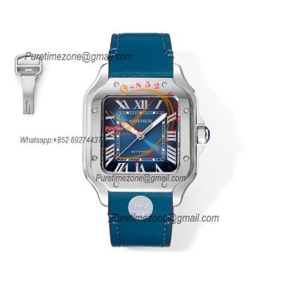 Santos WSSA0029 Medium Model 35.1mm M9015 Automatic Womens Watch Best Edition THBF Blue Dial Leather Ladies