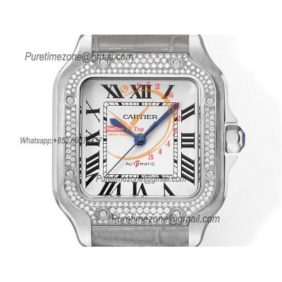 Santos WSSA0029 Medium Model 35.1mm M9015 Automatic Womens Watch Best Edition THBF Diamonds Bezel White Dial Leather