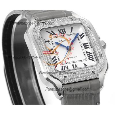 Santos WSSA0029 Medium Model 35.1mm M9015 Automatic Womens Watch Best Edition THBF Diamonds Bezel White Dial Leather