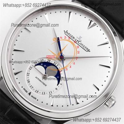 Master Ultra Thin Q1368420 A925 Automatic Mens Watch Moon Phase Date Best Edition GF 39 Steel Silver Dial Leather CHS