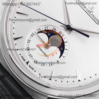 Master Ultra Thin Q1368420 A925 Automatic Mens Watch Moon Phase Date Best Edition GF 39 Steel Silver Dial Leather CHS