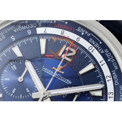 Polaris Wordtime 905T480 752A Automatic Chronograph Mens Watch Best Edition HKF 44 Blue Dial Leather CHS