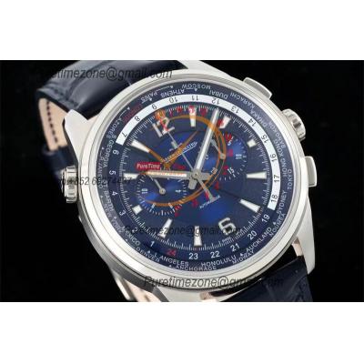 Polaris Wordtime 905T480 752A Automatic Chronograph Mens Watch Best Edition HKF 44 Blue Dial Leather CHS