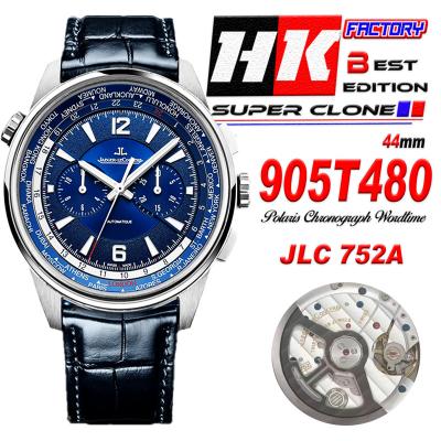 Polaris Wordtime 905T480 752A Automatic Chronograph Mens Watch Best Edition HKF 44 Blue Dial Leather CHS