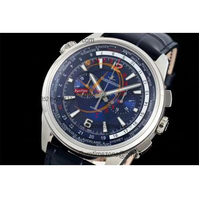 Polaris Wordtime 905T480 752A Automatic Chronograph Mens Watch Best Edition HKF 44 Blue Dial Leather CHS