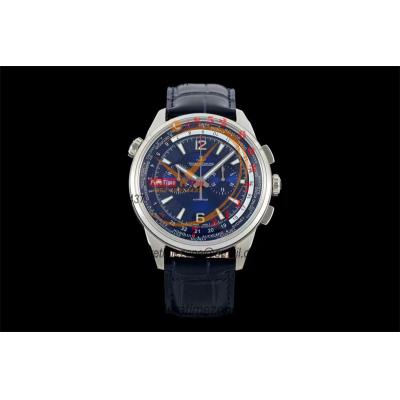 Polaris Wordtime 905T480 752A Automatic Chronograph Mens Watch Best Edition HKF 44 Blue Dial Leather CHS