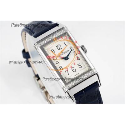 Reverso One Mono face Q3288420 Swiss Quartz Womens Watch Best Edition IMF SS Diamonds Bezel Silver Dial Leather