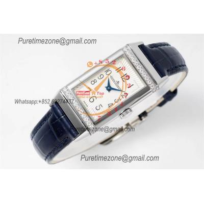 Reverso One Mono face Q3288420 Swiss Quartz Womens Watch Best Edition IMF SS Diamonds Bezel Silver Dial Leather