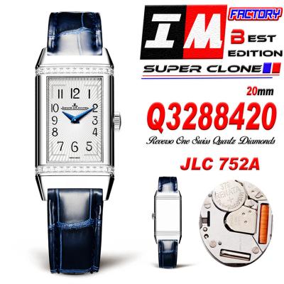 Reverso One Mono face Q3288420 Swiss Quartz Womens Watch Best Edition IMF SS Diamonds Bezel Silver Dial Leather