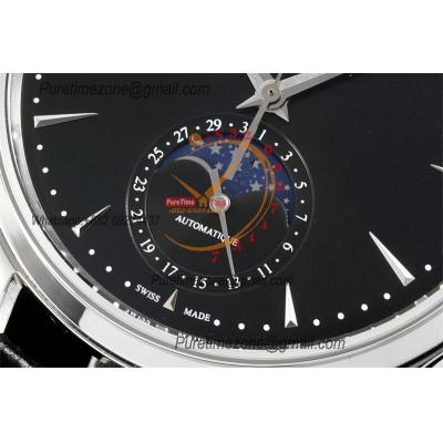 Master Ultra Thin Q1368470 A925 Automatic Mens Watch Moon Phase Date Best Edition IMF 39 Steel Black Dial Leather CHS