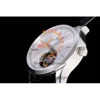 Master Ultra Thin Real Tourbillon 1662451 Mechanical Hand Winding Mens Watch Best Edition RXF 42 SS Silver Dial Leather