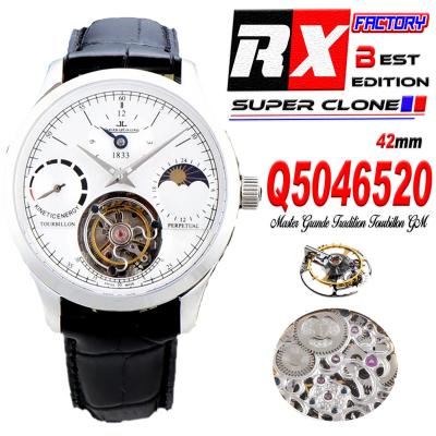 Master Grande Tradition Real Tourbillon Mechanical Hand Winding Mens Watch Moon Phase Best Edition RXF 42 SS White Dial