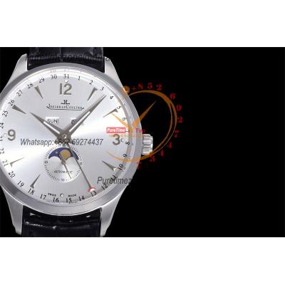 Master Calendar Q1558420 A866 Automatic Mens Watch Moon Phase Best Edition TWF 39 SS Silver Dial Leather CHS