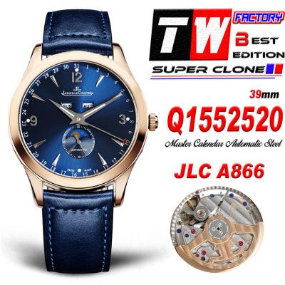 Master Calendar Q1552520 A866 Automatic Mens Watch Moon Phase Best Edition TWF 39 RG Blue Dial Leather CHS