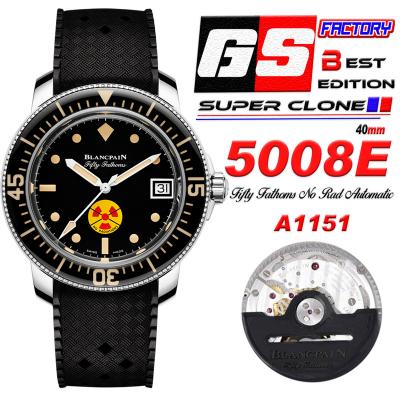 Fifty Fathoms 5008E Barakuda A1151 Automatic Mens Watch Best Edition GSF 40mm Black Dial Rubber Strap CHS