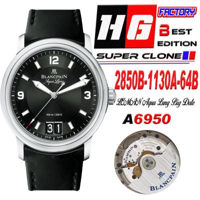 LEMAN Aqua Lung Big Date 2850B A6950 Automatic Mens Watch Best Edition HGF 38mm Black Dial Rubber Strap CHS