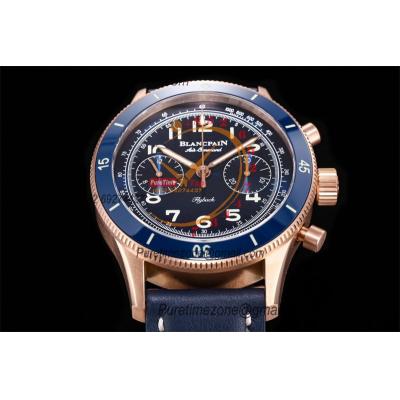 Air Command  AC02-36B40-63B F388B Automatic Chronograph Mens Watch Best Edition ITF 42.5 RG Blue Dial Leather Strap CHS