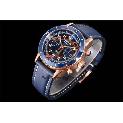 Air Command  AC02-36B40-63B F388B Automatic Chronograph Mens Watch Best Edition ITF 42.5 RG Blue Dial Leather Strap CHS