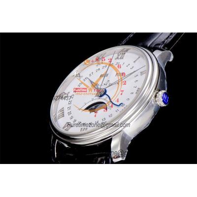 Villeret Complicated Function A6554 Automatic Mens Watch Moon Phase  Best Edition OMF 40 SS White Dial Leather CHS