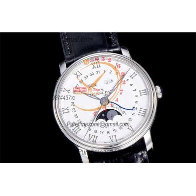 Villeret Complicated Function A6554 Automatic Mens Watch Moon Phase  Best Edition OMF 40 SS White Dial Leather CHS