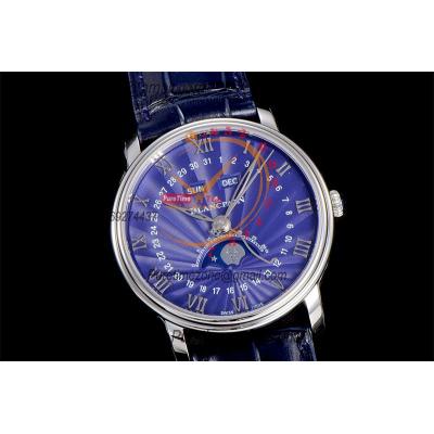 Villeret Complicated Function A6554 Automatic Mens Watch Moon Phase  Best Edition OMF 40 SS Blue Dial Leather CHS