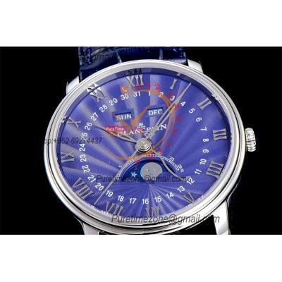 Villeret Complicated Function A6554 Automatic Mens Watch Moon Phase  Best Edition OMF 40 SS Blue Dial Leather CHS