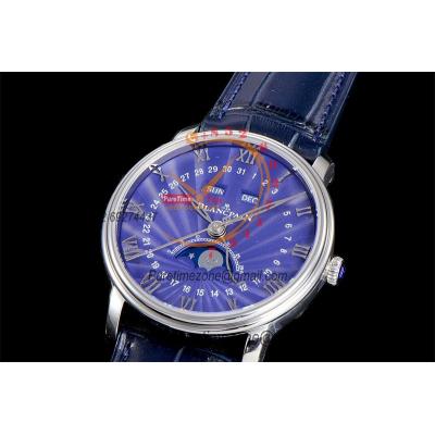 Villeret Complicated Function A6554 Automatic Mens Watch Moon Phase  Best Edition OMF 40 SS Blue Dial Leather CHS