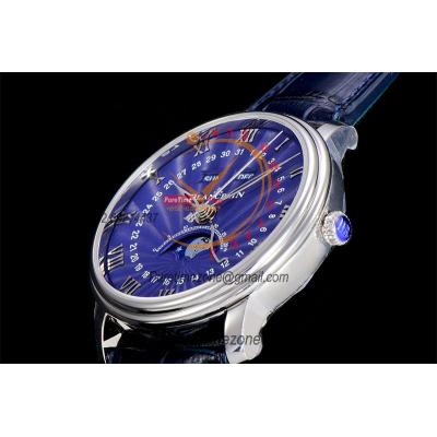 Villeret Complicated Function A6554 Automatic Mens Watch Moon Phase  Best Edition OMF 40 SS Blue Dial Leather CHS