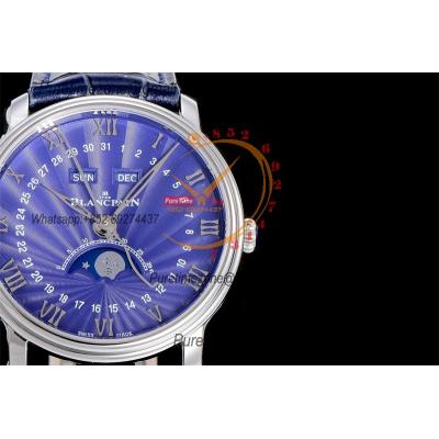 Villeret Complicated Function A6554 Automatic Mens Watch Moon Phase  Best Edition OMF 40 SS Blue Dial Leather CHS