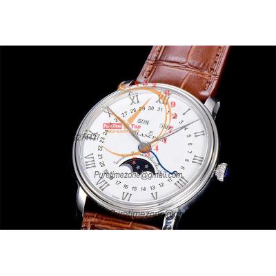 Villeret Complicated Function A6554 Automatic Mens Watch Moon Phase  Best Edition OMF 40 SS White Dial Leather CHS