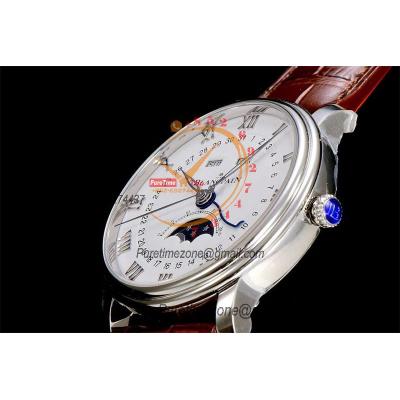 Villeret Complicated Function A6554 Automatic Mens Watch Moon Phase  Best Edition OMF 40 SS White Dial Leather CHS