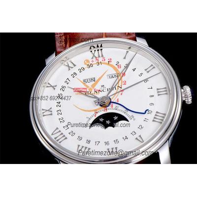 Villeret Complicated Function A6554 Automatic Mens Watch Moon Phase  Best Edition OMF 40 SS White Dial Leather CHS