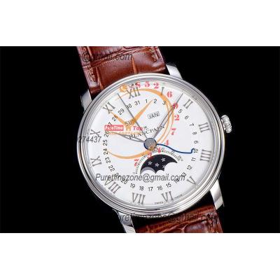 Villeret Complicated Function A6554 Automatic Mens Watch Moon Phase  Best Edition OMF 40 SS White Dial Leather CHS