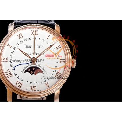 Villeret Complicated Function A6554 Automatic Mens Watch Moon Phase  Best Edition OMF 40 RG White Dial Leather CHS