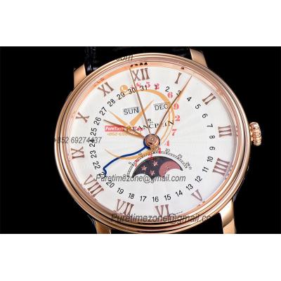 Villeret Complicated Function A6554 Automatic Mens Watch Moon Phase  Best Edition OMF 40 RG White Dial Leather CHS