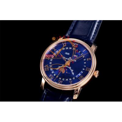 Villeret Complicated Function A6554 Automatic Mens Watch Moon Phase  Best Edition OMF 40 RG Blue Dial Leather CHS