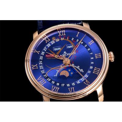 Villeret Complicated Function A6554 Automatic Mens Watch Moon Phase  Best Edition OMF 40 RG Blue Dial Leather CHS