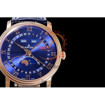 Villeret Complicated Function A6554 Automatic Mens Watch Moon Phase  Best Edition OMF 40 RG Blue Dial Leather CHS