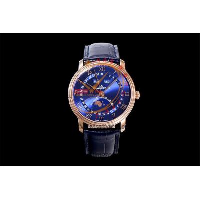 Villeret Complicated Function A6554 Automatic Mens Watch Moon Phase  Best Edition OMF 40 RG Blue Dial Leather CHS