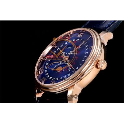 Villeret Complicated Function A6554 Automatic Mens Watch Moon Phase  Best Edition OMF 40 RG Blue Dial Leather CHS